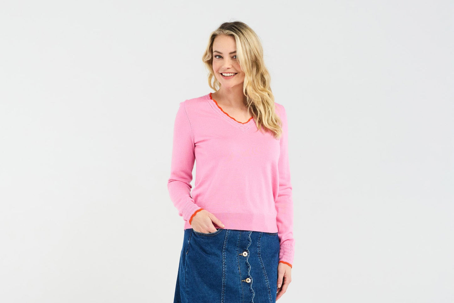 Blackstone Maddy Scallop Trim Knit - Pink