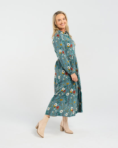 Blackstone Geneva Button Placket Dress - Blue Wildflowers