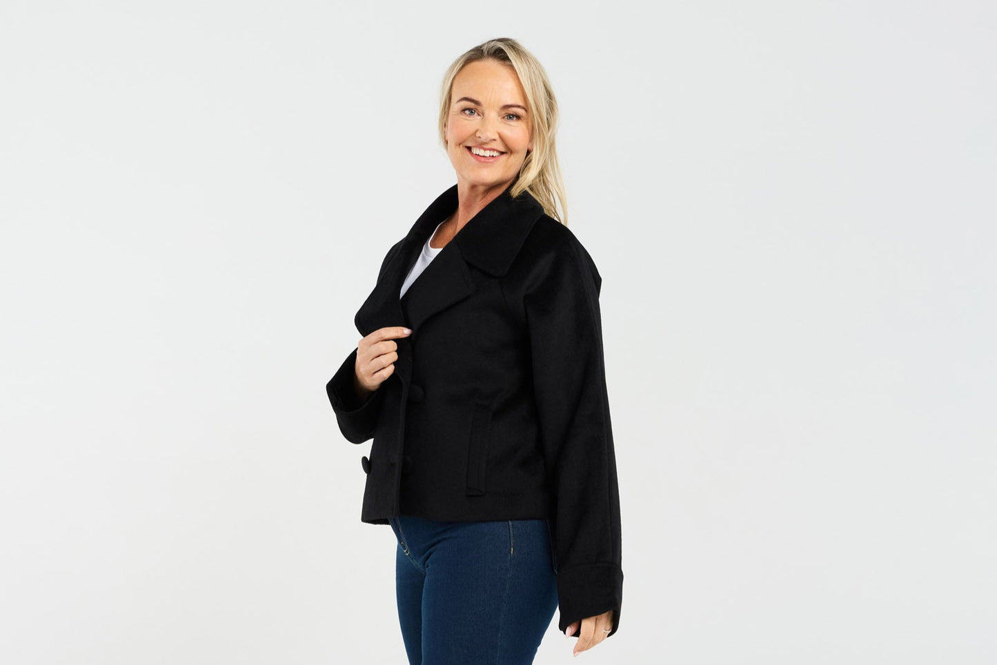 Blackstone Kate Crop Pea Coat - Black