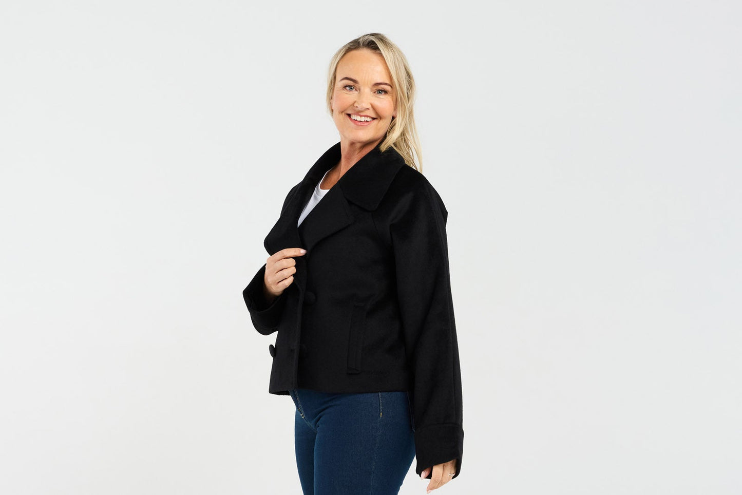 Blackstone Kate Crop Pea Coat - Black