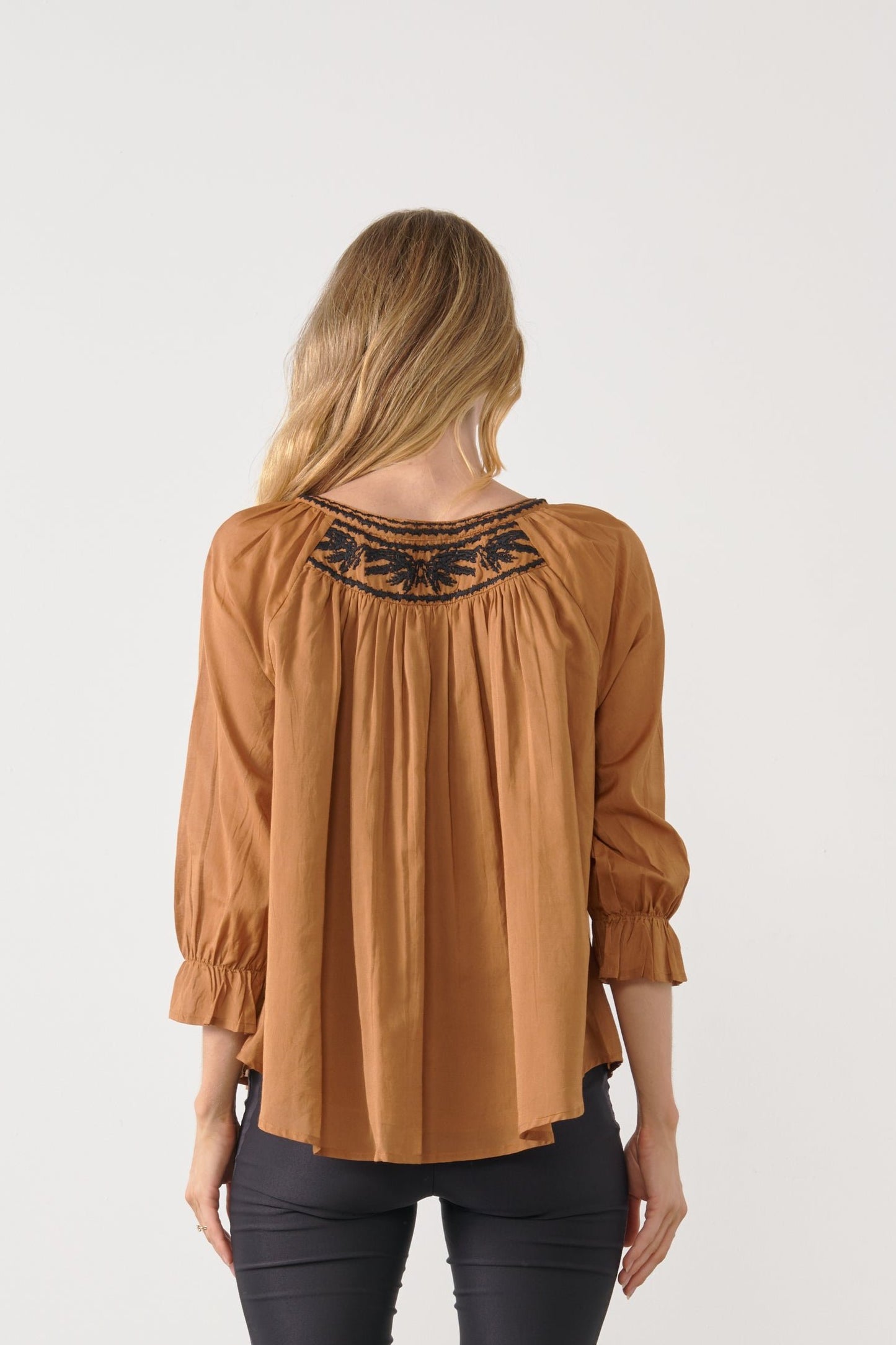 Holmes & Fallon Contrast Embroidered Top  -Copper HF2514