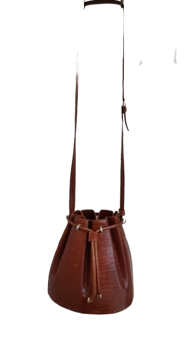 PRE OWNED Authentic Vintage BALLY Crocodile-Embossed Leather Bucket Bag - Chestnut