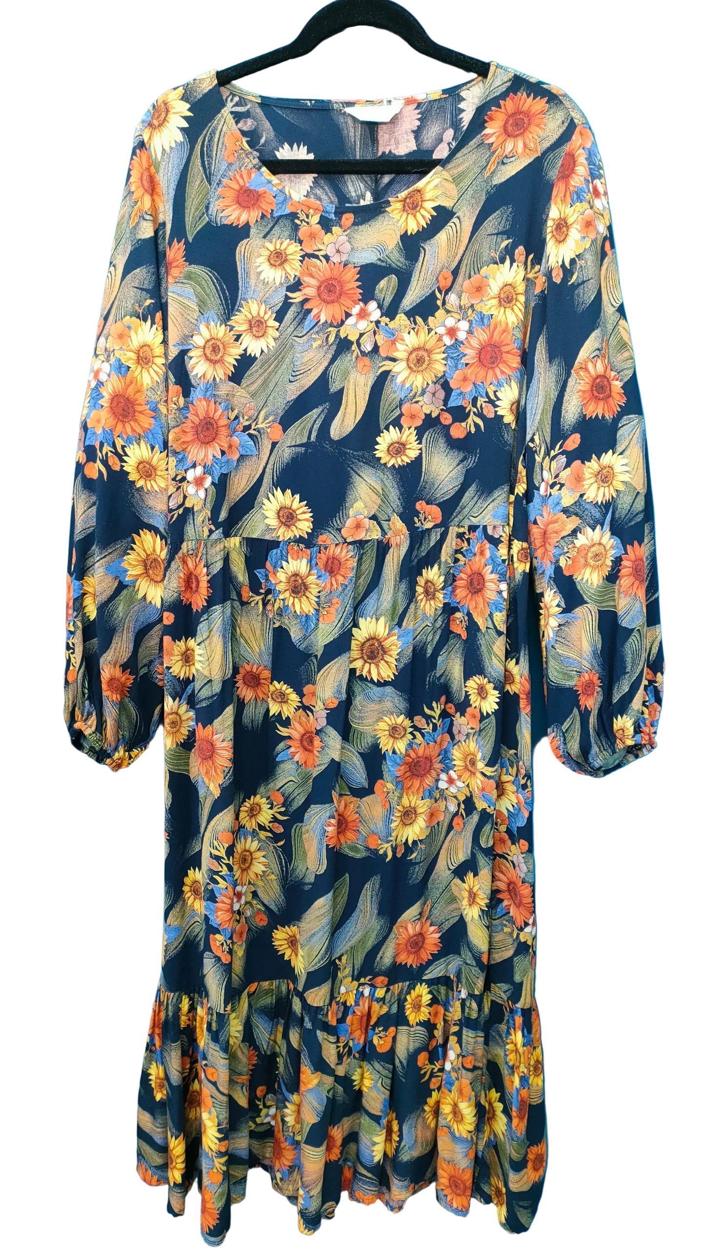 Lemon Tree Sunflower Print Midi Dress