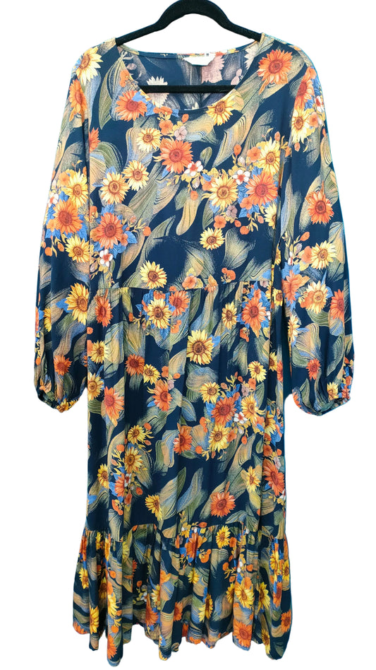 Lemon Tree Sunflower Print Midi Dress