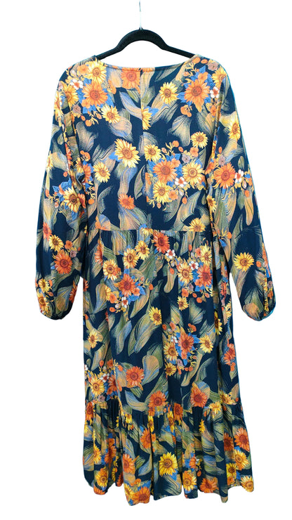 Lemon Tree Sunflower Print Midi Dress