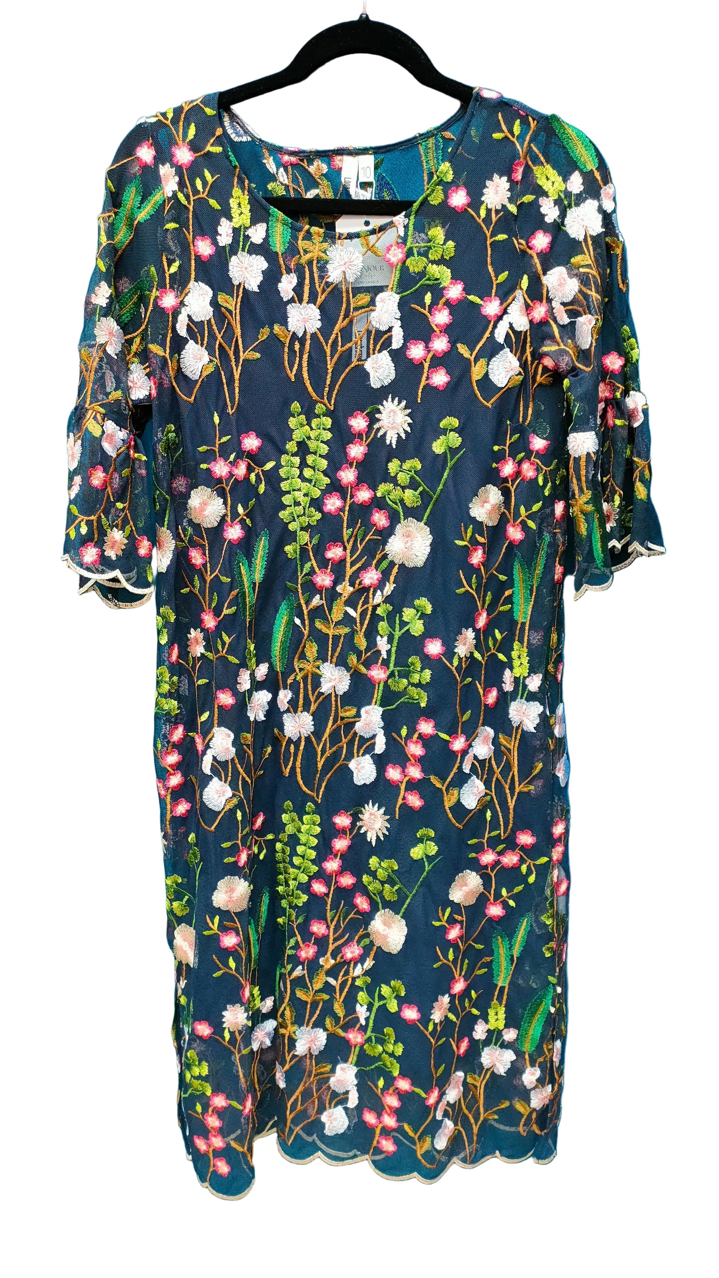 PRE OWNED Loobies Story mesh embroidered floral dress