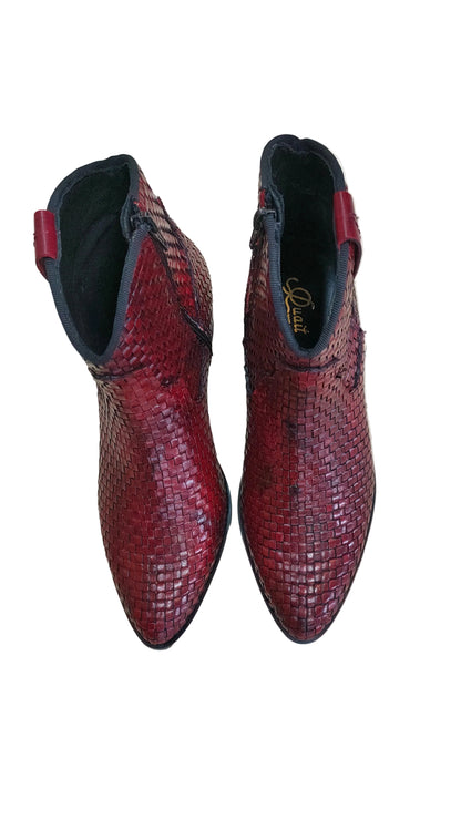 PRE OWNED Quait Maroon Woven Leather Ankle Boots
