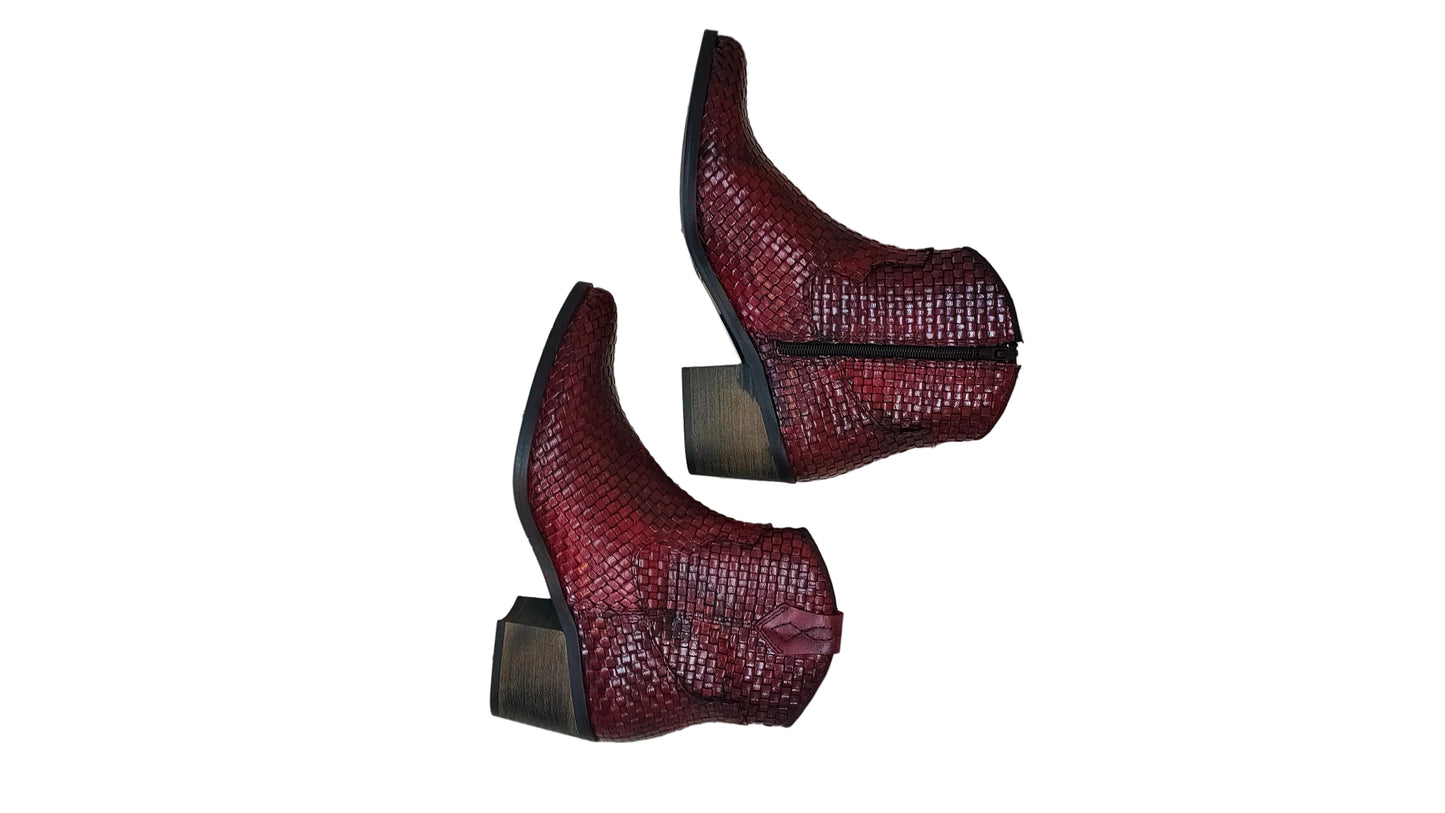 PRE OWNED Quait Maroon Woven Leather Ankle Boots
