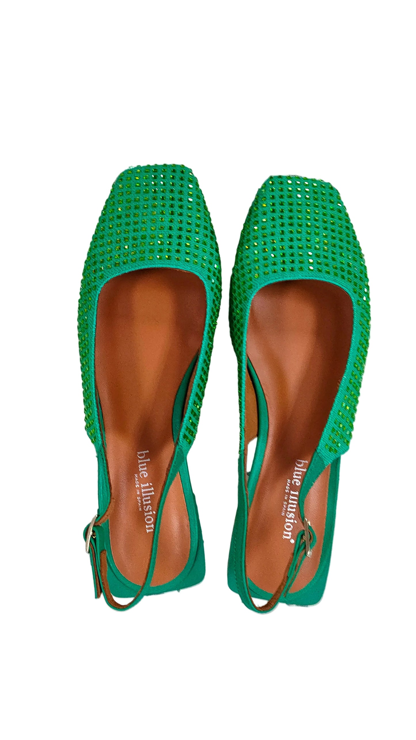 PRE OWNED Blue Illusion Margaux Rhinestone Flat - Green