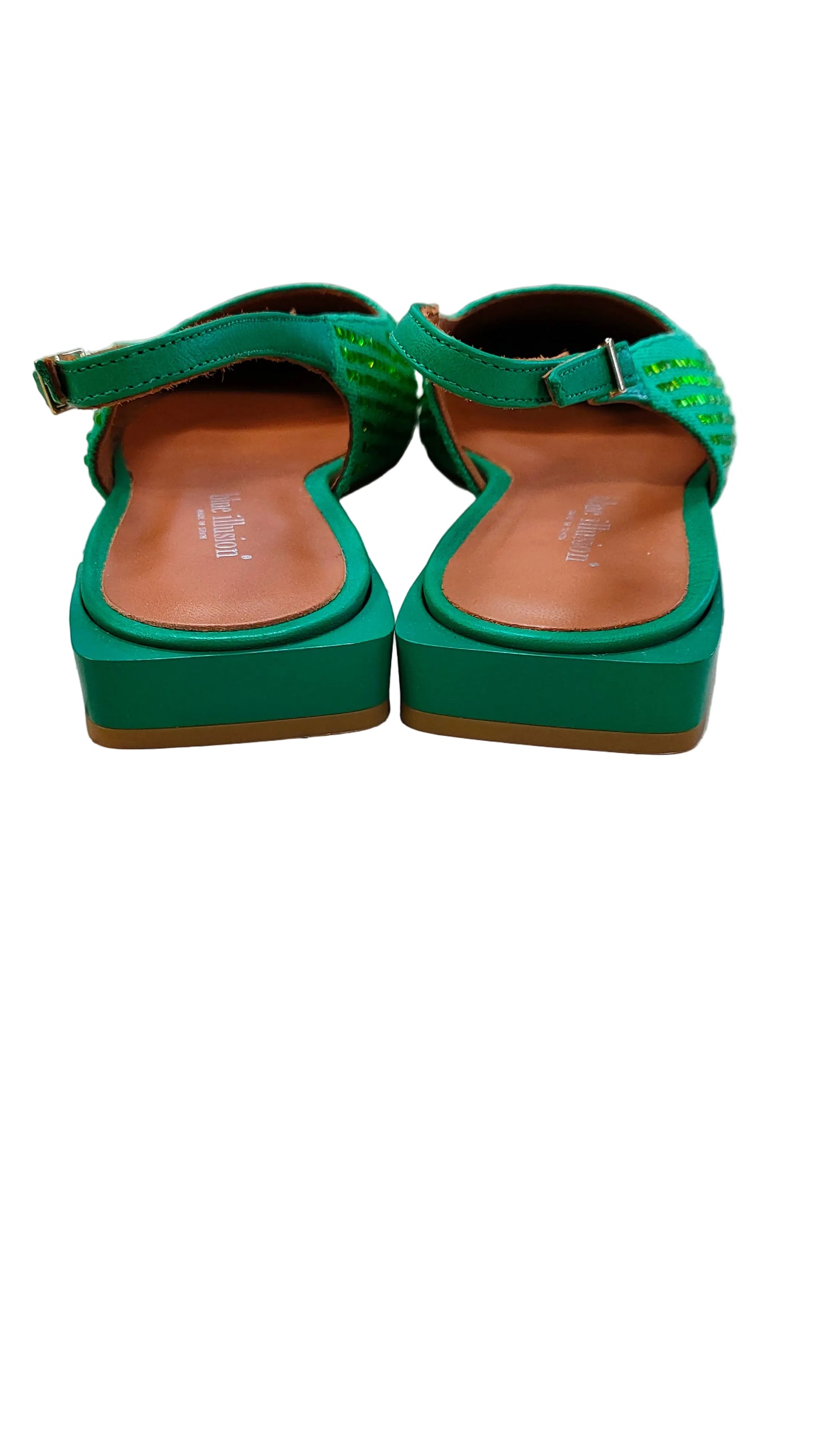 PRE OWNED Blue Illusion Margaux Rhinestone Flat - Green