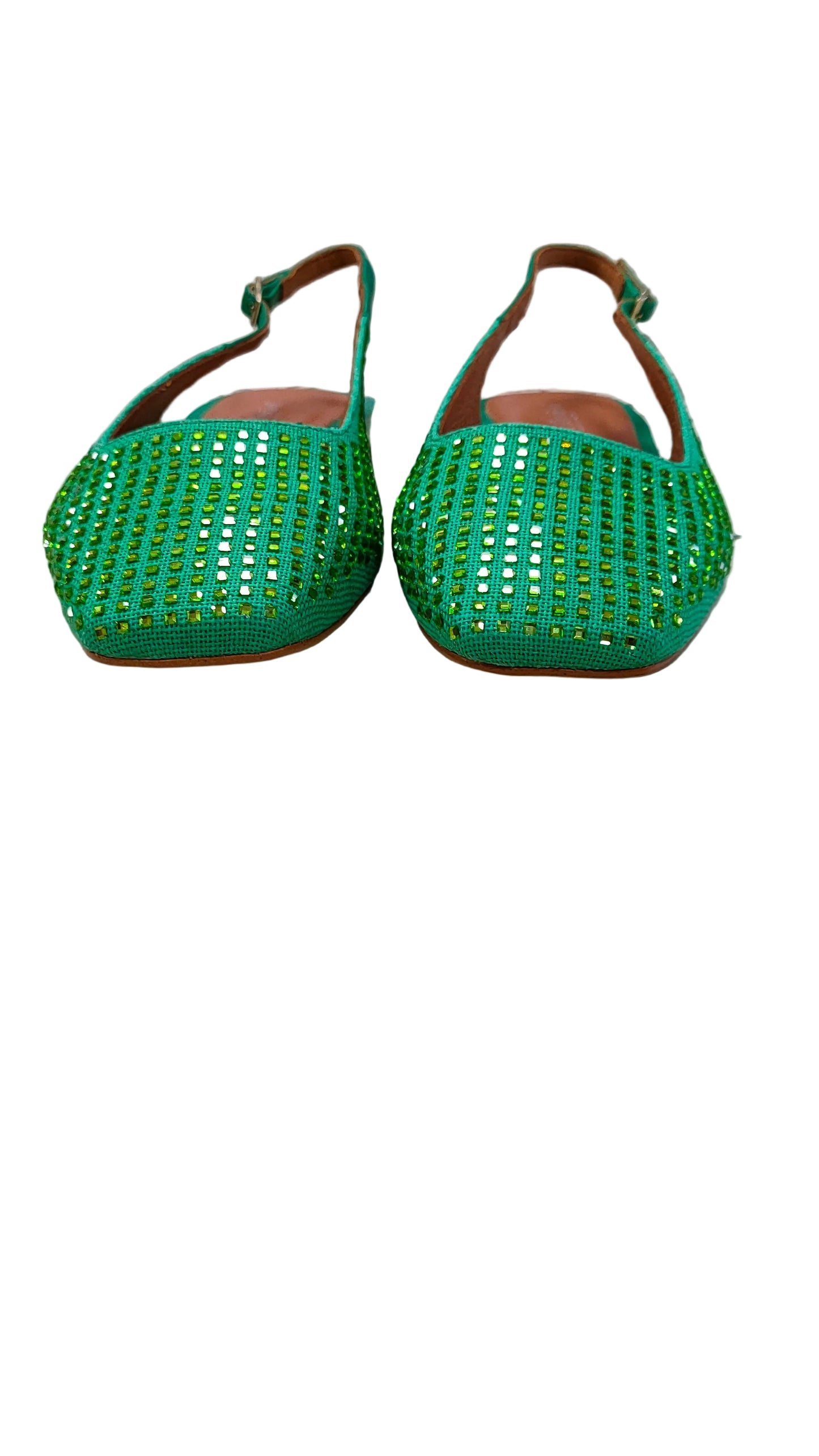 PRE OWNED Blue Illusion Margaux Rhinestone Flat - Green