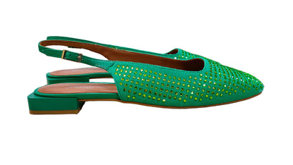 PRE OWNED Blue Illusion Margaux Rhinestone Flat - Green