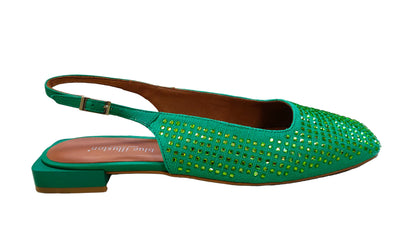 PRE OWNED Blue Illusion Margaux Rhinestone Flat - Green