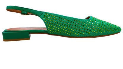 PRE OWNED Blue Illusion Margaux Rhinestone Flat - Green