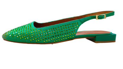 PRE OWNED Blue Illusion Margaux Rhinestone Flat - Green