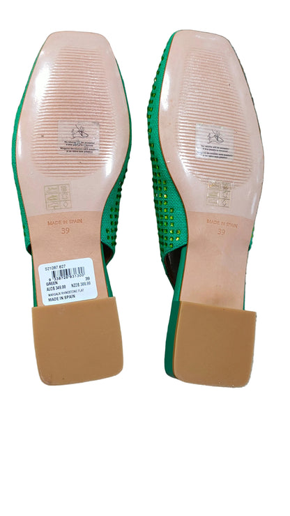 PRE OWNED Blue Illusion Margaux Rhinestone Flat - Green