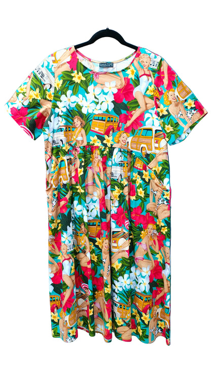 PRE OWNED David Pond Tropical Pin-Up Print Dress