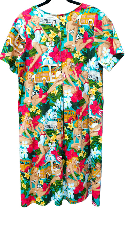 PRE OWNED David Pond Tropical Pin-Up Print Dress