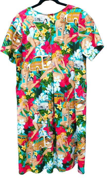 PRE OWNED David Pond Tropical Pin-Up Print Dress