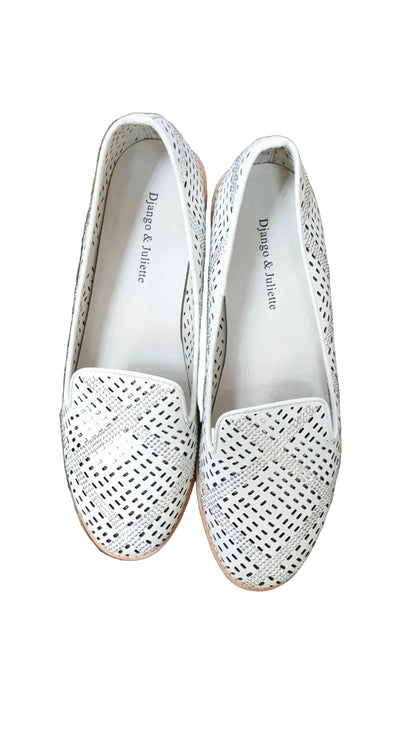 PRE OWNED Django & Juliette White Embellished Leather Loafers