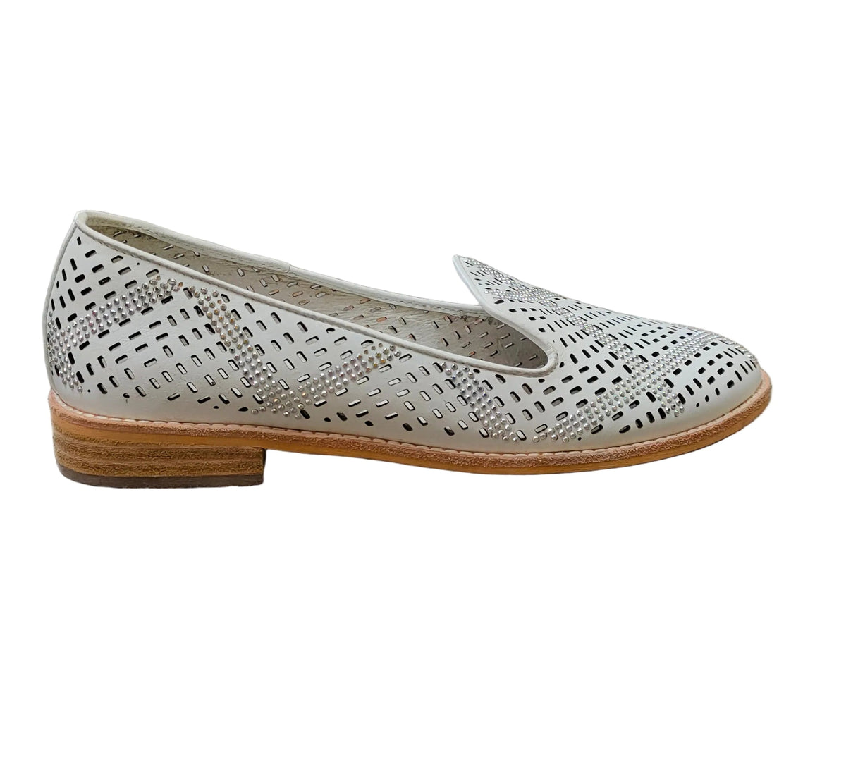 PRE OWNED Django & Juliette White Embellished Leather Loafers
