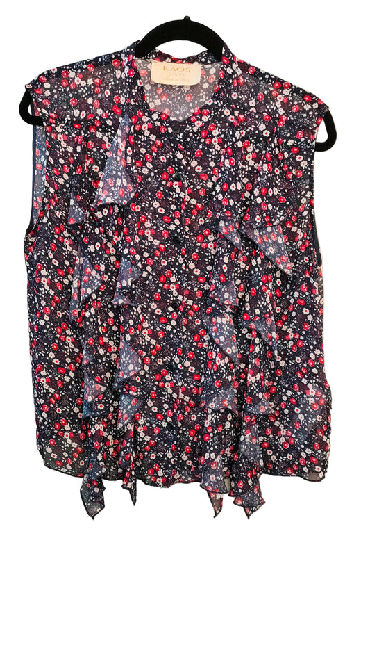 PRE OWNED Kaos Navy Floral Ruffle Blouse