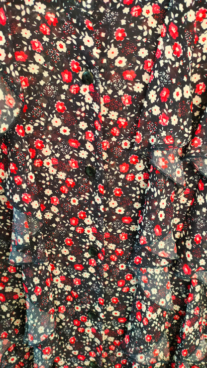 PRE OWNED Kaos Navy Floral Ruffle Blouse