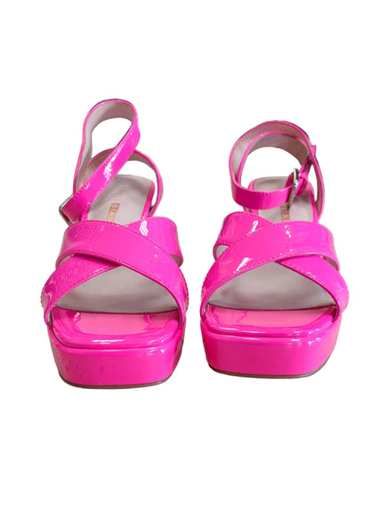 PRE OWNED Andrea Biani Hot Pink Patent Leather Sandals