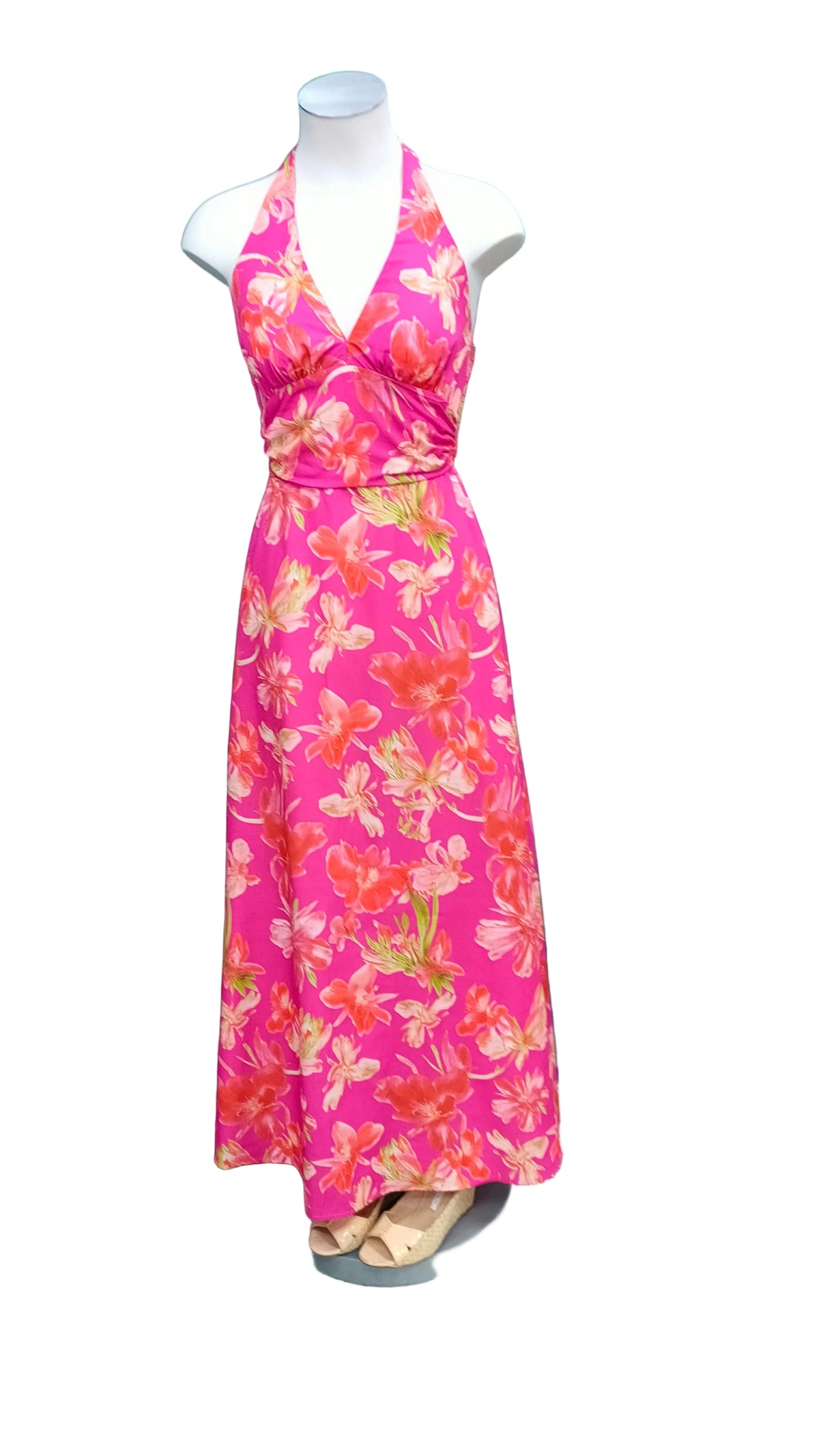 PRE OWNED Petal & Pup Pink Floral Halter Maxi Dress