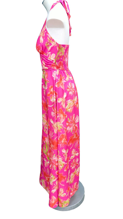 PRE OWNED Petal & Pup Pink Floral Halter Maxi Dress