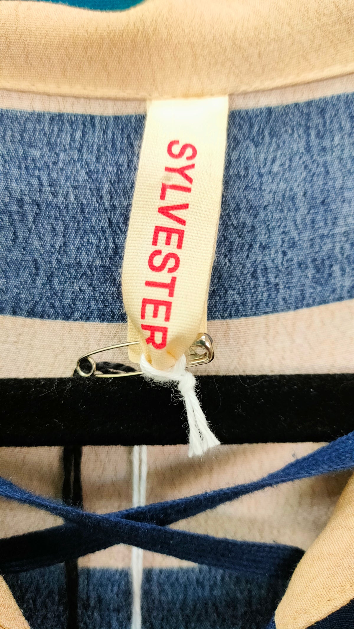 PRE OWNED Sylvester Navy & Cream Stripe Lace-Up Dress