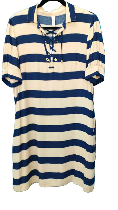 PRE OWNED Sylvester Navy & Cream Stripe Lace-Up Dress