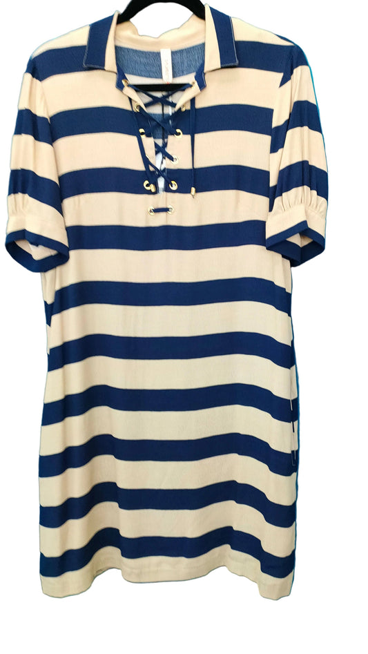 PRE OWNED Sylvester Navy & Cream Stripe Lace-Up Dress