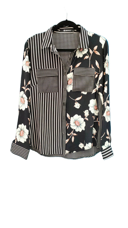 PRE OWNED Vassalli Black and White Mixed Print Shirt