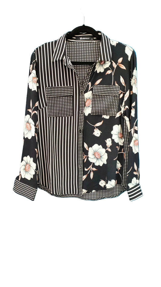 PRE OWNED Vassalli Black and White Mixed Print Shirt
