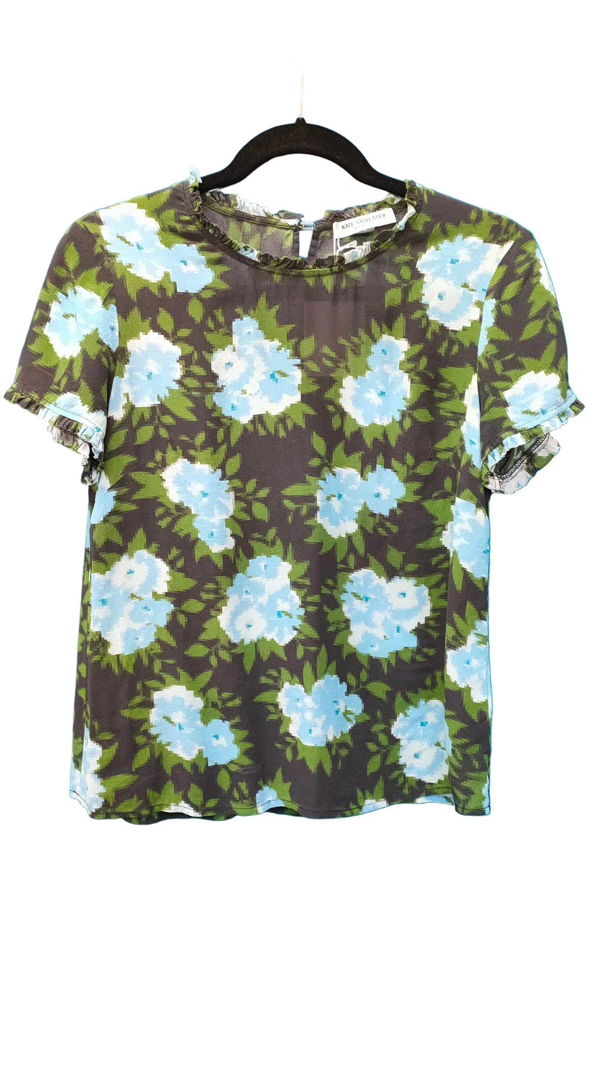PRE OWNED Kate Sylvester Blue & Green Mosaic Floral Top