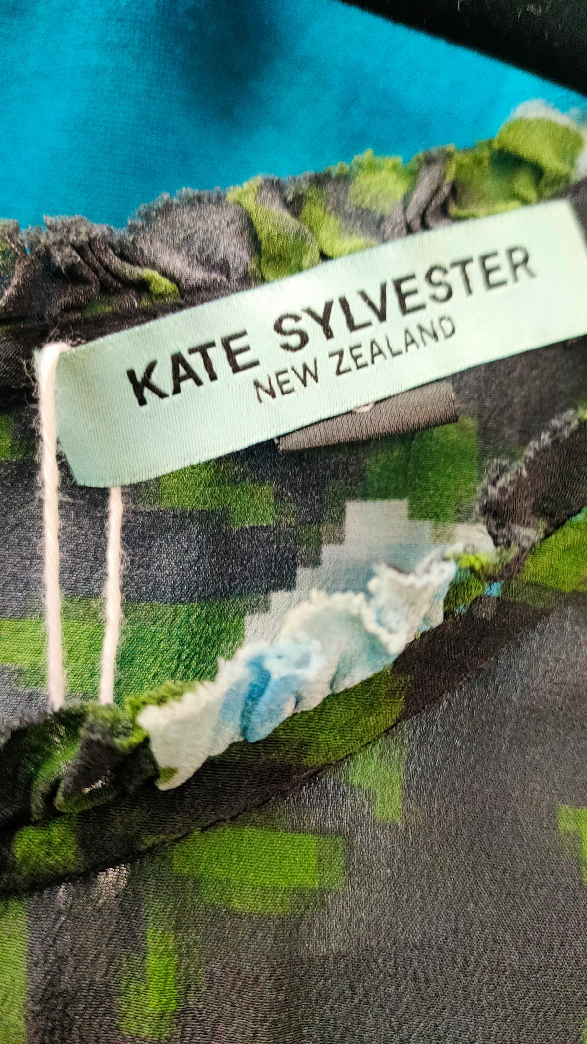 PRE OWNED Kate Sylvester Blue & Green Mosaic Floral Top