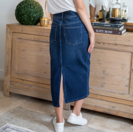 PQ Collection Long Midi Skirt - Dark Denim