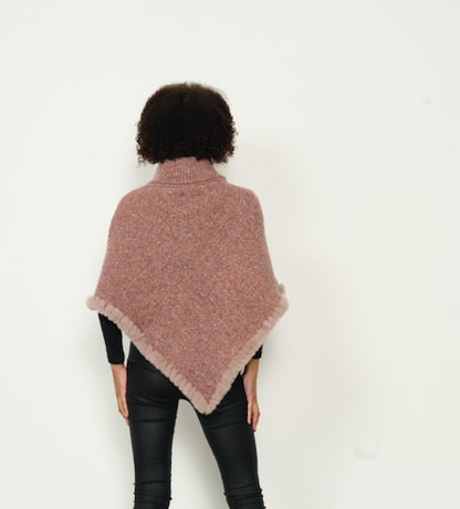 Caju  Poncho with Faux Fur Hem and Roll Neck  - Pink Musk #784