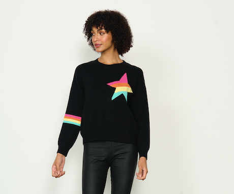 Caju Jumper - Black with Rainbow Star #751