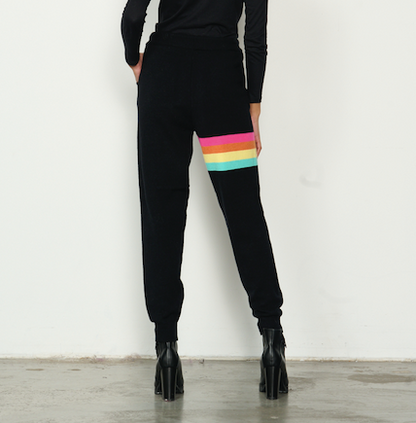 Caju Knit Pant - Black with Rainbow Trim #752