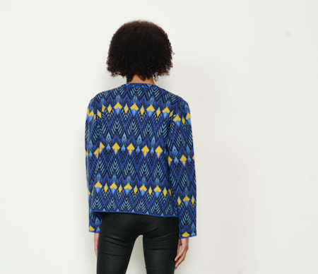 Caju Boxy Knit Jacket - Ethnic Pattern - Blue #753