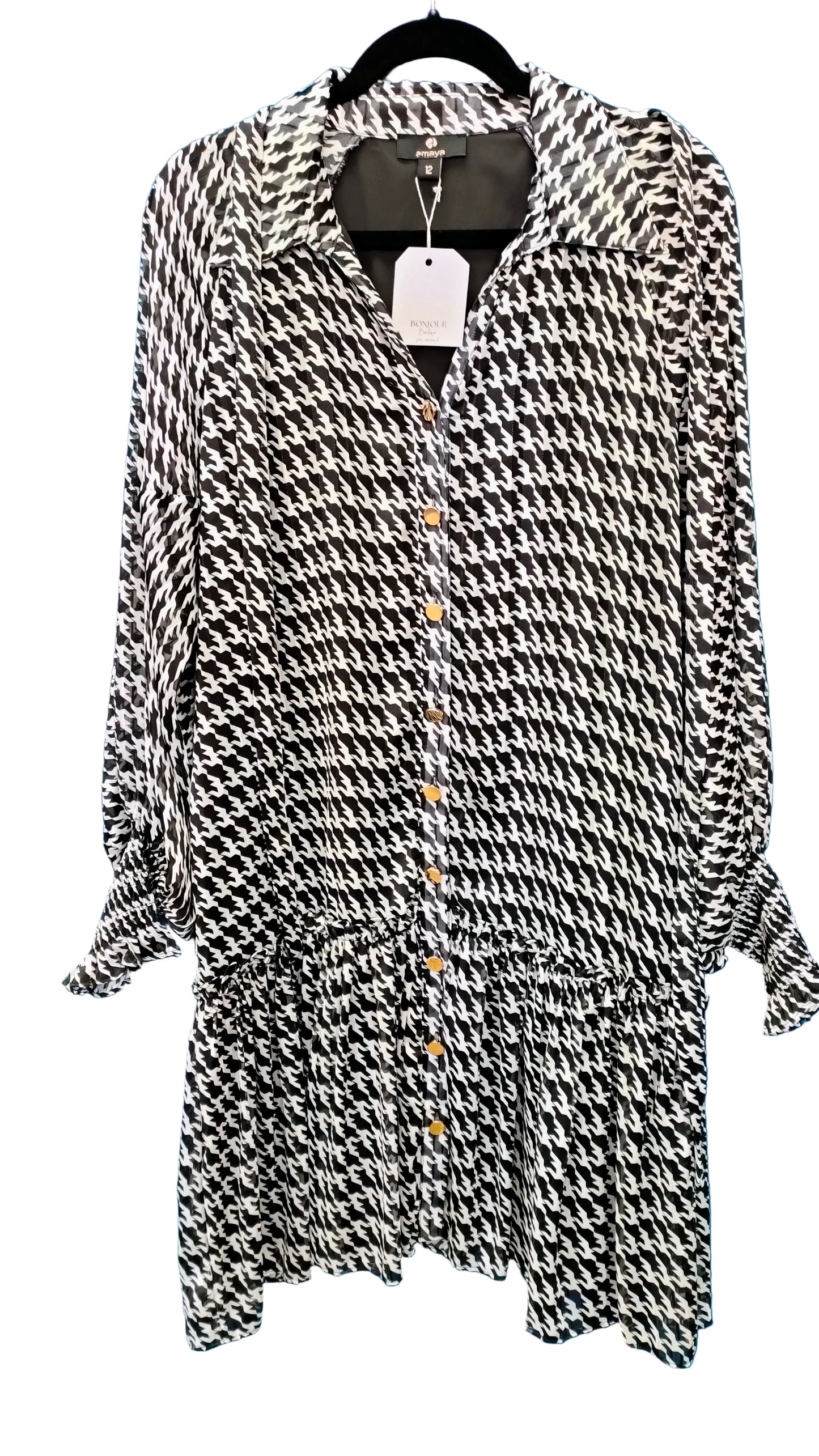 PRE OWNED Amaya Shirtdress - Black and White Houndstooth