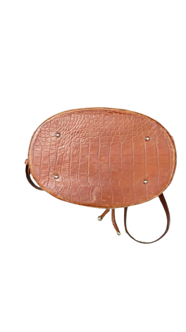 PRE OWNED Authentic Vintage BALLY Crocodile-Embossed Leather Bucket Bag - Chestnut