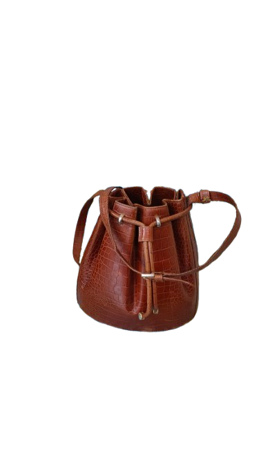 PRE OWNED Authentic Vintage BALLY Crocodile-Embossed Leather Bucket Bag - Chestnut