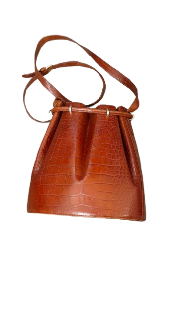 PRE OWNED Authentic Vintage BALLY Crocodile-Embossed Leather Bucket Bag - Chestnut