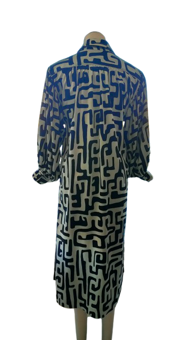 PRE OWNED Brave + True Geometric Print Midi Dress - Black and Cream