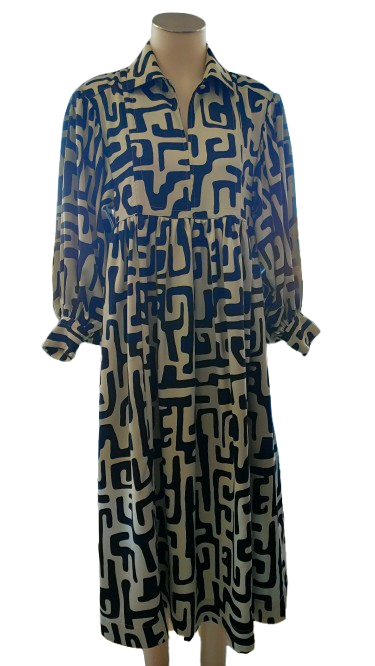 PRE OWNED Brave + True Geometric Print Midi Dress - Black and Cream