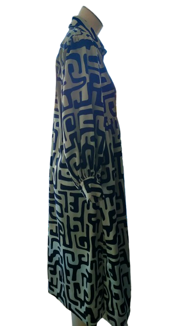 PRE OWNED Brave + True Geometric Print Midi Dress - Black and Cream