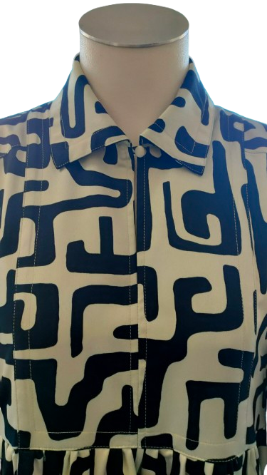PRE OWNED Brave + True Geometric Print Midi Dress - Black and Cream
